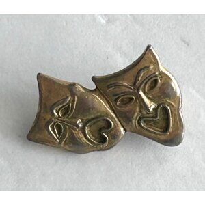 Vintage Small Gold Tone Comedy & Tragedy Mask lapel Pin Brooch Theater